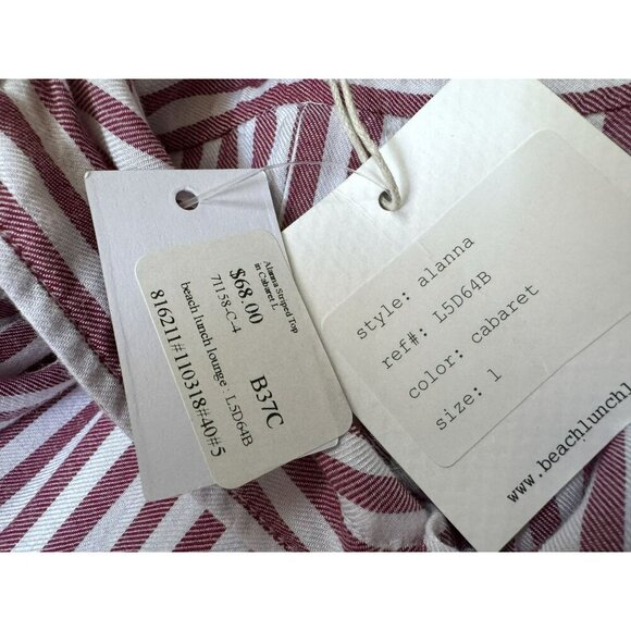 Beachlunchlounge Alanna Striped Button Down LS Shirt Cabaret Red White Sz L NEW - Picture 6 of 7